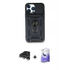 MARSİLYAN™- iPhone 15 Pro Kılıf Ahenk Klasik - Siyah Bilvis 5in1 5D Magic Hayalet Cam Ekran Koruyucu + Raze Metal Kamera Lens - GS