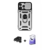 MARSİLYAN™- iPhone 15 Pro Kılıf Ahenk Klasik - Siyah Bilvis 5in1 5D Magic Hayalet Cam Ekran Koruyucu + Raze Metal Kamera Lens - GS