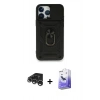 MARSİLYAN™- iPhone 15 Pro Kılıf Ahenk Klasik - Siyah Bilvis 5in1 5D Magic Hayalet Cam Ekran Koruyucu + Raze Metal Kamera Lens - GS