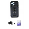 MARSİLYAN™- iPhone 15 Pro Kılıf Ahenk Klasik - Siyah Bilvis 5in1 5D Magic Hayalet Cam Ekran Koruyucu + Raze Metal Kamera Lens - SH