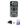 MARSİLYAN™- iPhone 15 Pro Kılıf Ahenk Klasik - Siyah Bilvis 5in1 5D Magic Hayalet Cam Ekran Koruyucu + Raze Metal Kamera Lens - LT