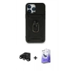 MARSİLYAN™- iPhone 15 Pro Kılıf Ahenk Klasik - Siyah Bilvis 5in1 5D Magic Hayalet Cam Ekran Koruyucu + Raze Metal Kamera Lens - SH