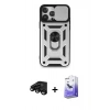 MARSİLYAN™- iPhone 15 Pro Kılıf Ahenk Klasik - Siyah Bilvis 5in1 5D Magic Hayalet Cam Ekran Koruyucu + Raze Metal Kamera Lens - SH