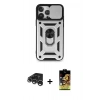 MARSİLYAN™- iPhone 15 Pro Kılıf Ahenk Klasik - Siyah Buffer Cam Ekran Koruyucu + Raze Metal Kamera Lens - GS