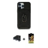 MARSİLYAN™- iPhone 15 Pro Kılıf Ahenk Klasik - Siyah Buffer Cam Ekran Koruyucu + Lacivert Raze Metal Kamera Lens