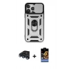 MARSİLYAN™- iPhone 15 Pro Kılıf Ahenk Klasik - Siyah Buffer Hayalet Cam Ekran Koruyucu + Raze Metal Kamera Lens - LT