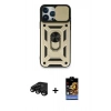 MARSİLYAN™- iPhone 15 Pro Kılıf Ahenk Klasik - Siyah Buffer Hayalet Cam Ekran Koruyucu + Raze Metal Kamera Lens - SH