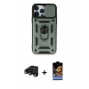 MARSİLYAN™- iPhone 15 Pro Kılıf Ahenk Klasik - Siyah Buffer Hayalet Cam Ekran Koruyucu + Raze Metal Kamera Lens - SH