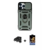 MARSİLYAN™- iPhone 15 Pro Kılıf Ahenk Klasik - Siyah Buffer Hayalet Cam Ekran Koruyucu + Raze Metal Kamera Lens - GS