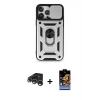 MARSİLYAN™- iPhone 15 Pro Kılıf Ahenk Klasik - Siyah Buffer Hayalet Cam Ekran Koruyucu + Raze Metal Kamera Lens - GS