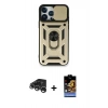 MARSİLYAN™- iPhone 15 Pro Kılıf Ahenk Klasik - Siyah Buffer Hayalet Cam Ekran Koruyucu + Raze Metal Kamera Lens - GS