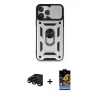 MARSİLYAN™- iPhone 15 Pro Kılıf Ahenk Klasik - Siyah Buffer Hayalet Cam Ekran Koruyucu + Raze Metal Kamera Lens - SH