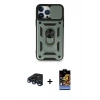 MARSİLYAN™- iPhone 15 Pro Kılıf Ahenk Klasik - Siyah Buffer Hayalet Cam Ekran Koruyucu + Raze Metal Kamera Lens - LT