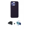 MARSİLYAN™- iPhone 15 Pro Kılıf Ahenk Serisi - Siyah 3D Antistatik Cam Ekran Koruyucu + Raze Metal Kamera Lens - LT