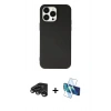 MARSİLYAN™- iPhone 15 Pro Kılıf Ahenk Serisi - Siyah 3D Antistatik Cam Ekran Koruyucu + Raze Metal Kamera Lens - TMGI