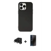 MARSİLYAN™- iPhone 15 Pro Kılıf Ahenk Serisi - Siyah 3D Antistatik Hayalet Cam Ekran Koruyucu + Raze Metal Kamera Lens - SH