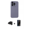 MARSİLYAN™- iPhone 15 Pro Kılıf Ahenk Serisi - Siyah 3D Antistatik Hayalet Cam Ekran Koruyucu + Raze Metal Kamera Lens - SH