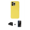 MARSİLYAN™- iPhone 15 Pro Kılıf Ahenk Serisi - Siyah 3D Antistatik Hayalet Cam Ekran Koruyucu + Raze Metal Kamera Lens - SH