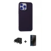 MARSİLYAN™- iPhone 15 Pro Kılıf Ahenk Serisi - Siyah 3D Antistatik Hayalet Cam Ekran Koruyucu + Raze Metal Kamera Lens - SH