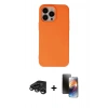 MARSİLYAN™- iPhone 15 Pro Kılıf Ahenk Serisi - Siyah 3D Antistatik Mat Seramik Nano Ekran Koruyucu + Titanyum Gri Raze Metal Kamera Lens