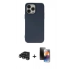 MARSİLYAN™- iPhone 15 Pro Kılıf Ahenk Serisi - Siyah 3D Antistatik Mat Seramik Nano Ekran Koruyucu + Titanyum Gri Raze Metal Kamera Lens