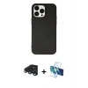 MARSİLYAN™- iPhone 15 Pro Kılıf Ahenk Serisi - Siyah 3D Antistatik Seramik Nano Ekran Koruyucu + Raze Metal Kamera Lens - LT