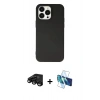 MARSİLYAN™- iPhone 15 Pro Kılıf Ahenk Serisi - Siyah 3D Antistatik Seramik Nano Ekran Koruyucu + Raze Metal Kamera Lens - SH