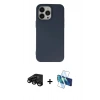 MARSİLYAN™- iPhone 15 Pro Kılıf Ahenk Serisi - Siyah 3D Antistatik Seramik Nano Ekran Koruyucu + Raze Metal Kamera Lens - SH