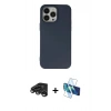 MARSİLYAN™- iPhone 15 Pro Kılıf Ahenk Serisi - Siyah 3D Antistatik Seramik Nano Ekran Koruyucu + Titanyum Gri Raze Metal Kamera Lens