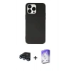 MARSİLYAN™- iPhone 15 Pro Kılıf Ahenk Serisi - Siyah Bilvis 5in1 3D Magic Cam Ekran Koruyucu + Lacivert Raze Metal Kamera Lens