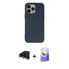 MARSİLYAN™- iPhone 15 Pro Kılıf Ahenk Serisi - Siyah Bilvis 5in1 5D Magic Hayalet Cam Ekran Koruyucu + Siyah Raze Metal Kamera Lens