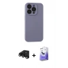 MARSİLYAN™- iPhone 15 Pro Kılıf Ahenk Serisi - Siyah Bilvis 5in1 5D Magic Hayalet Cam Ekran Koruyucu + Siyah Raze Metal Kamera Lens