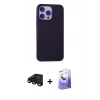 MARSİLYAN™- iPhone 15 Pro Kılıf Ahenk Serisi - Siyah Bilvis 5in1 5D Magic Hayalet Cam Ekran Koruyucu + Siyah Raze Metal Kamera Lens