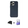 MARSİLYAN™- iPhone 15 Pro Kılıf Ahenk Serisi - Siyah Bilvis 5in1 5D Magic Hayalet Cam Ekran Koruyucu + Titanyum Gri Raze Metal Kamera Lens