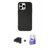 MARSİLYAN™- iPhone 15 Pro Kılıf Ahenk Serisi - Siyah Bilvis 5in1 5D Magic Hayalet Cam Ekran Koruyucu + Titanyum Gri Raze Metal Kamera Lens