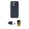 MARSİLYAN™- iPhone 15 Pro Kılıf Ahenk Serisi - Siyah Buffer Cam Ekran Koruyucu + Raze Metal Kamera Lens - LT