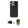 MARSİLYAN™- iPhone 15 Pro Kılıf Ahenk Serisi - Siyah Buffer Cam Ekran Koruyucu + Raze Metal Kamera Lens - SH