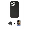 MARSİLYAN™- iPhone 15 Pro Kılıf Ahenk Serisi - Siyah Buffer Hayalet Cam Ekran Koruyucu + Raze Metal Kamera Lens - TMGI