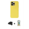 MARSİLYAN™- iPhone 15 Pro Kılıf Ahenk Serisi - Siyah Polymer Nano Ekran Koruyucu + Raze Metal Kamera Lens - TMGI