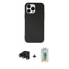 MARSİLYAN™- iPhone 15 Pro Kılıf Ahenk Serisi - Siyah Polymer Nano Ekran Koruyucu + Raze Metal Kamera Lens - SH