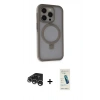 MARSİLYAN™- iPhone 15 Pro Kılıf Ahenk Yansıma Özel Seri - Şeffaf Pasifik Cam Ekran Koruyucu + Gümüş Raze Metal Kamera Lens