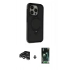 MARSİLYAN™- iPhone 15 Pro Kılıf Ahenk Yansıma Özel Seri - Siyah 360 Mat Full Body Arka Koruyucu + Gümüş Raze Metal Kamera Lens