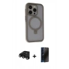 MARSİLYAN™- iPhone 15 Pro Kılıf Ahenk Yansıma Özel Seri - Siyah 3D Antistatik Hayalet Cam Ekran Koruyucu + Raze Metal Kamera Lens - SH