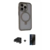 MARSİLYAN™- iPhone 15 Pro Kılıf Ahenk Yansıma Özel Seri - Siyah 3D Antistatik Hayalet Cam Ekran Koruyucu + Raze Metal Kamera Lens - TMGI