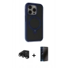 MARSİLYAN™- iPhone 15 Pro Kılıf Ahenk Yansıma Özel Seri - Siyah 3D Antistatik Hayalet Cam Ekran Koruyucu + Raze Metal Kamera Lens - SH