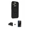 MARSİLYAN™- iPhone 15 Pro Kılıf Ahenk Yansıma Özel Seri - Siyah 3D Antistatik Hayalet Cam Ekran Koruyucu + Raze Metal Kamera Lens - TMGI