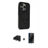 MARSİLYAN™- iPhone 15 Pro Kılıf Ahenk Yansıma Özel Seri - Siyah 3D Antistatik Hayalet Cam Ekran Koruyucu + Raze Metal Kamera Lens - SH