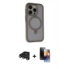 MARSİLYAN™- iPhone 15 Pro Kılıf Ahenk Yansıma Özel Seri - Siyah 3D Antistatik Mat Seramik Nano Ekran Koruyucu + Raze Metal Kamera Lens - TMGI