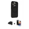 MARSİLYAN™- iPhone 15 Pro Kılıf Ahenk Yansıma Özel Seri - Siyah 3D Antistatik Mat Seramik Nano Ekran Koruyucu + Siyah Raze Metal Kamera Lens