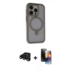 MARSİLYAN™- iPhone 15 Pro Kılıf Ahenk Yansıma Özel Seri - Siyah 3D Antistatik Mat Seramik Nano Ekran Koruyucu + Siyah Raze Metal Kamera Lens